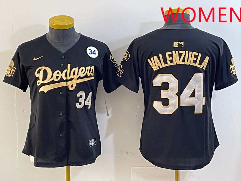 Women Los Angeles Dodgers #34 Valenzuela Black Gold Game 2025 Nike MLB Jersey style 6->women mlb jersey->Women Jersey